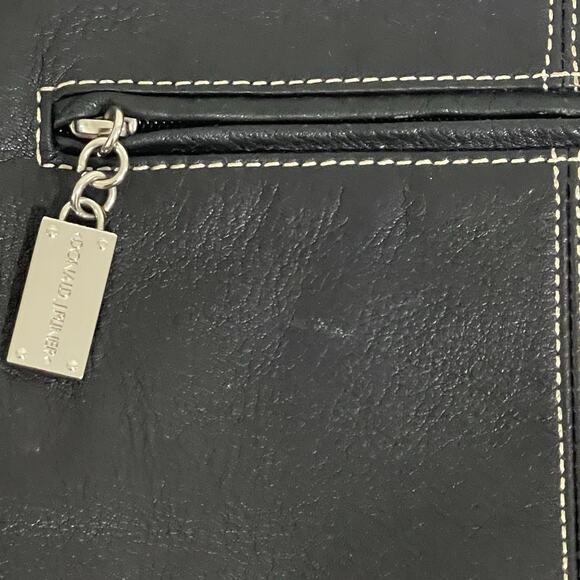 Donald J Pliner Braided Woven Trim Hobo Bag Black Leather Large Boho Flaws - Picture 3 of 16